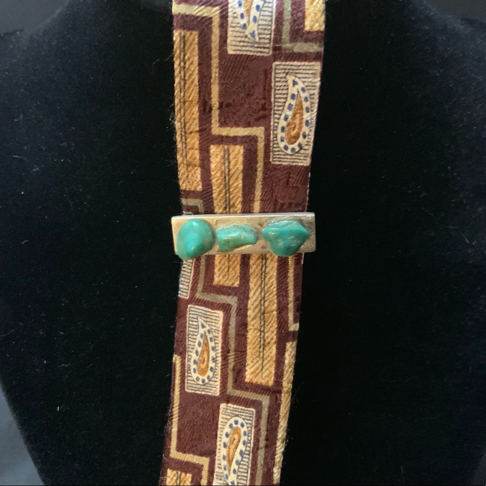 Vintage 1950’s Mexico Turquoise Silver Tie Bar